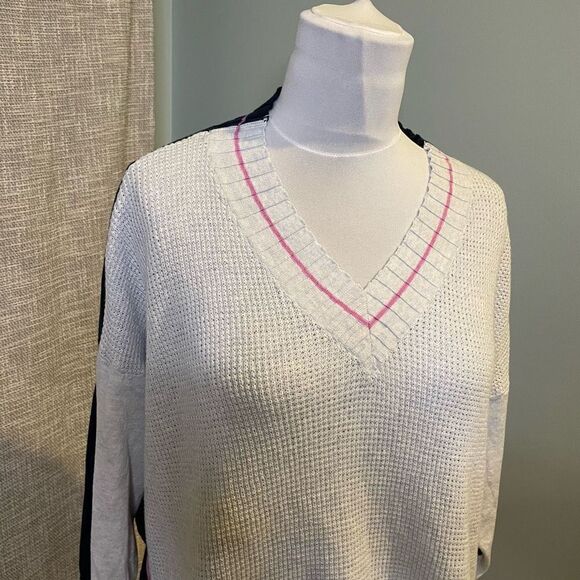 Lisa Todd Borderline Sweater Large Grey Blue Navy Ice Navy Luxury Cotton 2X - Picture 5 of 11